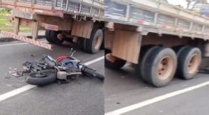 Piloto de moto fica gravemente ferido após acidente com carreta na Avenida das Torres; veja vídeo