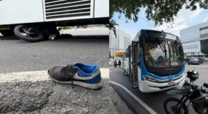 Gravíssimo: motoqueiro vai parar debaixo de ônibus no bairro Adrianópolis; veja vídeo