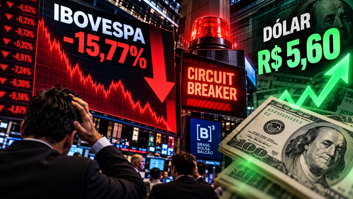 Queda histórica: Ibovespa cai mais de 15% após ‘circuit breaker’; dólar sobe e bate R$ 5,60