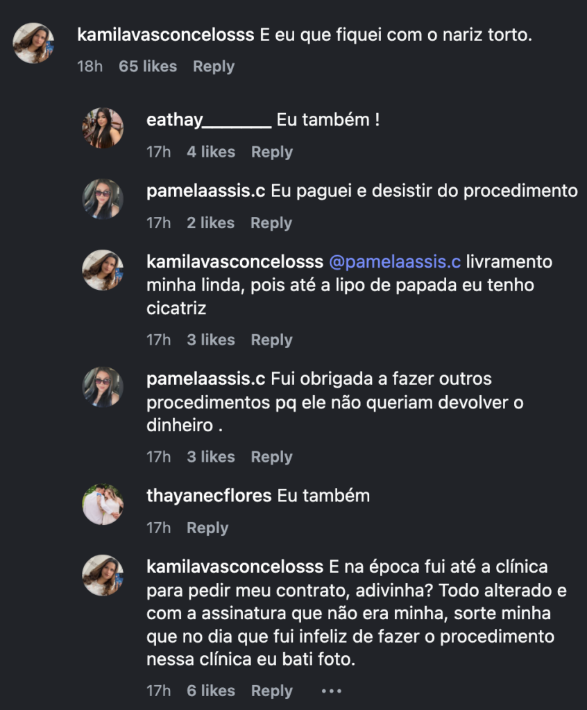 Resposta publicada pelo dentista em comentário nas redes sociais